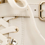 The Belgrano Cream Leather Lace - Up Ankle Women Boot With a Side Zipper - TLW Shoes