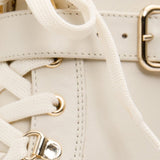 The Belgrano Cream Leather Lace - Up Ankle Women Boot With a Side Zipper - TLW Shoes