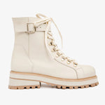 The Belgrano Cream Leather Lace - Up Ankle Women Boot With a Side Zipper - TLW Shoes