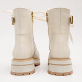 The Belgrano Cream Leather Lace - Up Ankle Women Boot With a Side Zipper - TLW Shoes