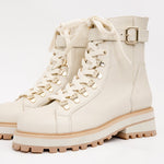 The Belgrano Cream Leather Lace - Up Ankle Women Boot With a Side Zipper - TLW Shoes