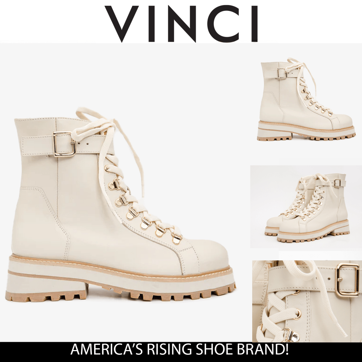 The Belgrano Cream Leather Lace - Up Ankle Women Boot With a Side Zipper - TLW Shoes