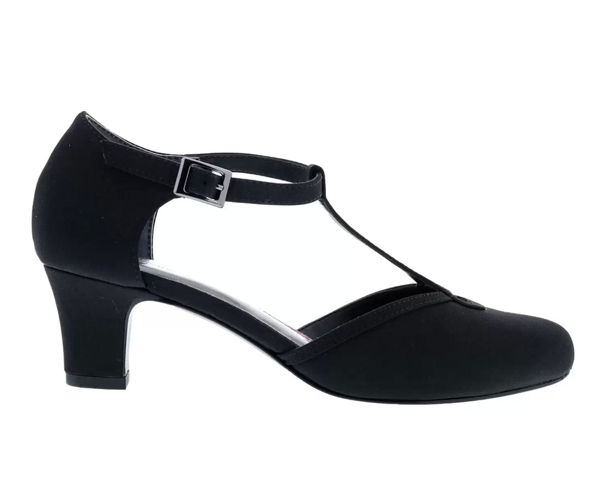 ROS HOMMERSON HEIDI WOMEN'S T-STRAP PUMP SANDALS IN BLACK MICROTOUCH - TLW Shoes