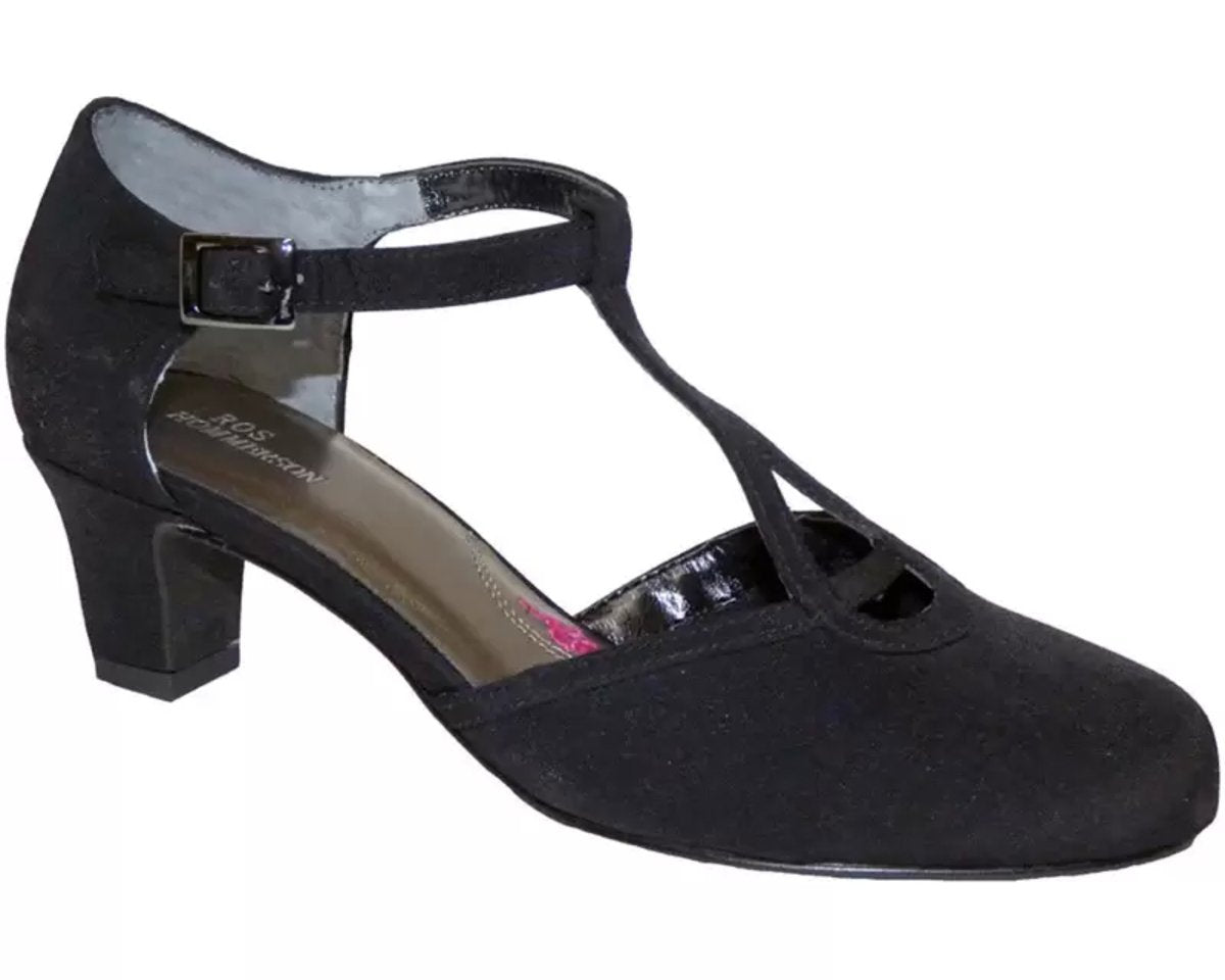 ROS HOMMERSON HEIDI WOMEN'S T-STRAP PUMP SANDALS IN BLACK MICROTOUCH - TLW Shoes