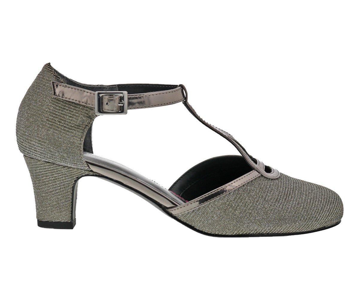 ROS HOMMERSON HEIDI WOMEN'S T-STRAP PUMP SANDALS IN SILVER IRIDESCENT GLITTER FABRIC - TLW Shoes