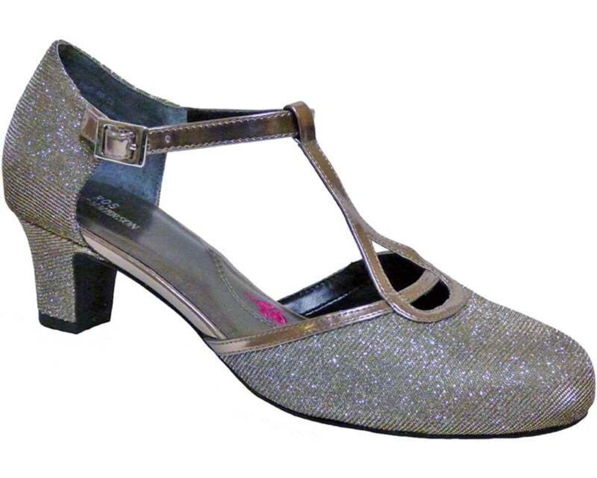 ROS HOMMERSON HEIDI WOMEN'S T-STRAP PUMP SANDALS IN SILVER IRIDESCENT GLITTER FABRIC - TLW Shoes