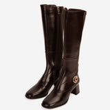 The Windsor Brown Leather Knee High Boot - TLW Shoes