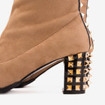The Amethyst Studded Beige & Black Suede Leather Women’s Boot - TLW Shoes