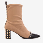 The Amethyst Studded Beige & Black Suede Leather Women’s Boot - TLW Shoes