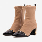 The Amethyst Studded Beige & Black Suede Leather Women’s Boot - TLW Shoes
