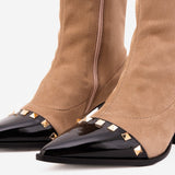 The Amethyst Studded Beige & Black Suede Leather Women’s Boot - TLW Shoes