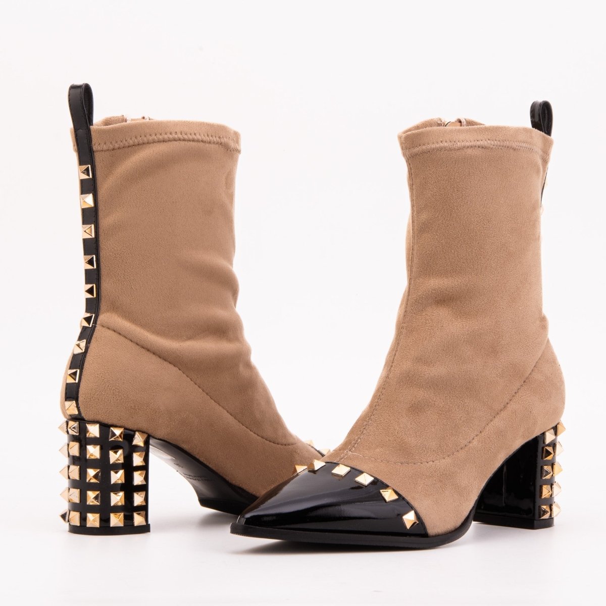 The Amethyst Studded Beige & Black Suede Leather Women’s Boot - TLW Shoes