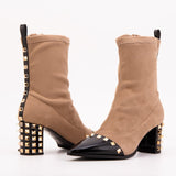 The Amethyst Studded Beige & Black Suede Leather Women’s Boot - TLW Shoes