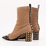 The Amethyst Studded Beige & Black Suede Leather Women’s Boot - TLW Shoes