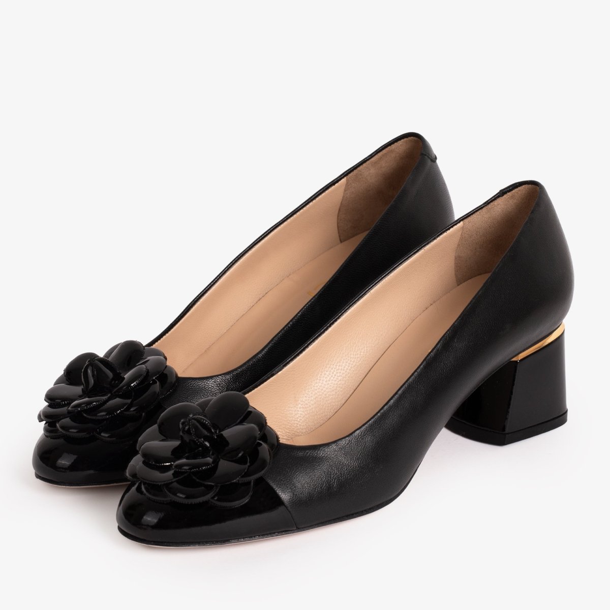 The Diva Black Leather Cap Toe Block Heel Pump Women Shoe - TLW Shoes