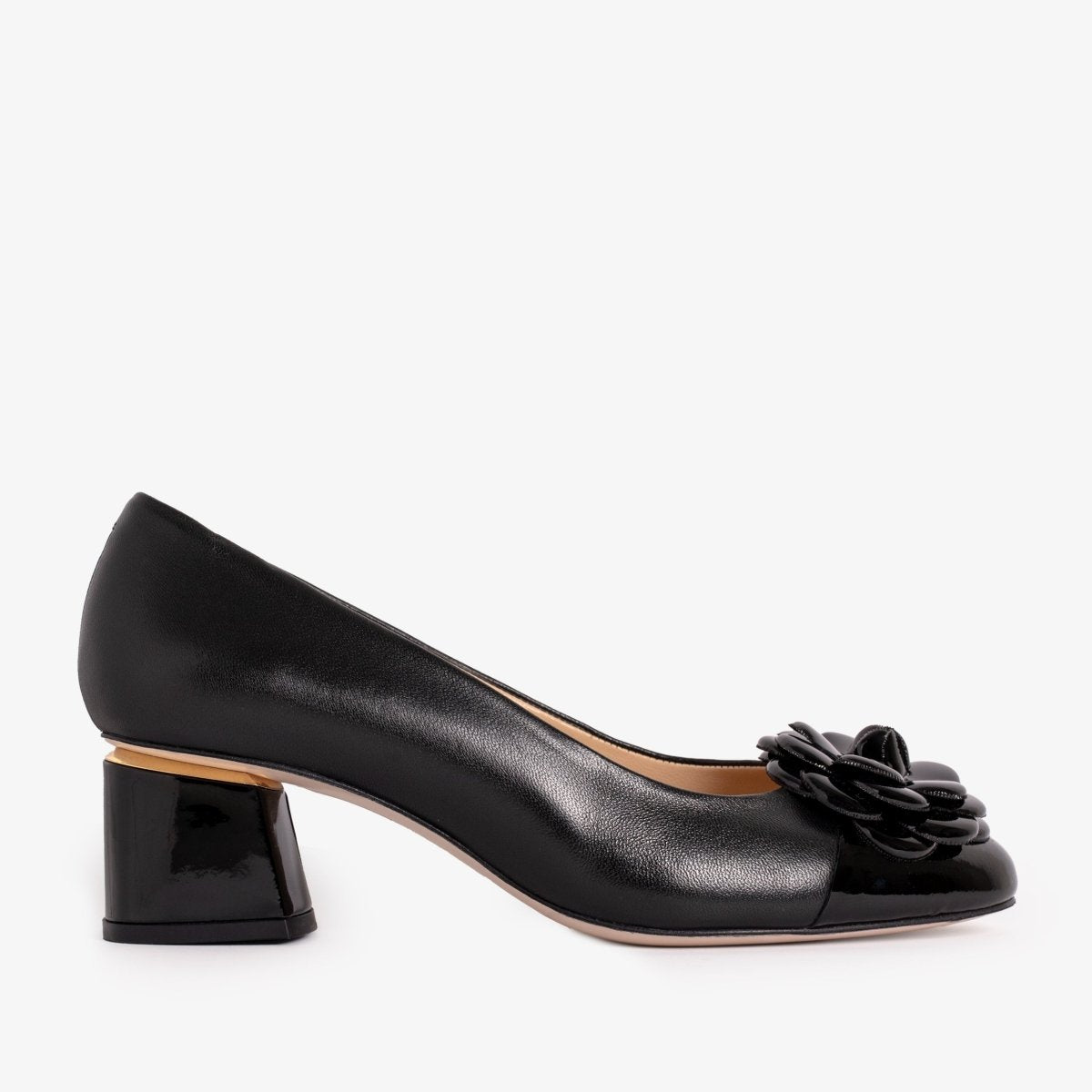 The Diva Black Leather Cap Toe Block Heel Pump Women Shoe - TLW Shoes