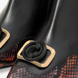 Gray Black & Fuchsia Leather Block Heel Women Boot - TLW Shoes