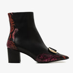 Gray Black & Fuchsia Leather Block Heel Women Boot - TLW Shoes