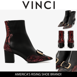 Gray Black & Fuchsia Leather Block Heel Women Boot - TLW Shoes