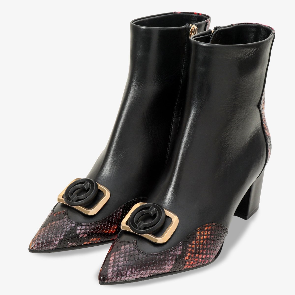 Gray Black & Fuchsia Leather Block Heel Women Boot - TLW Shoes