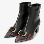 Gray Black & Fuchsia Leather Block Heel Women Boot - TLW Shoes