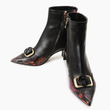 Gray Black & Fuchsia Leather Block Heel Women Boot - TLW Shoes
