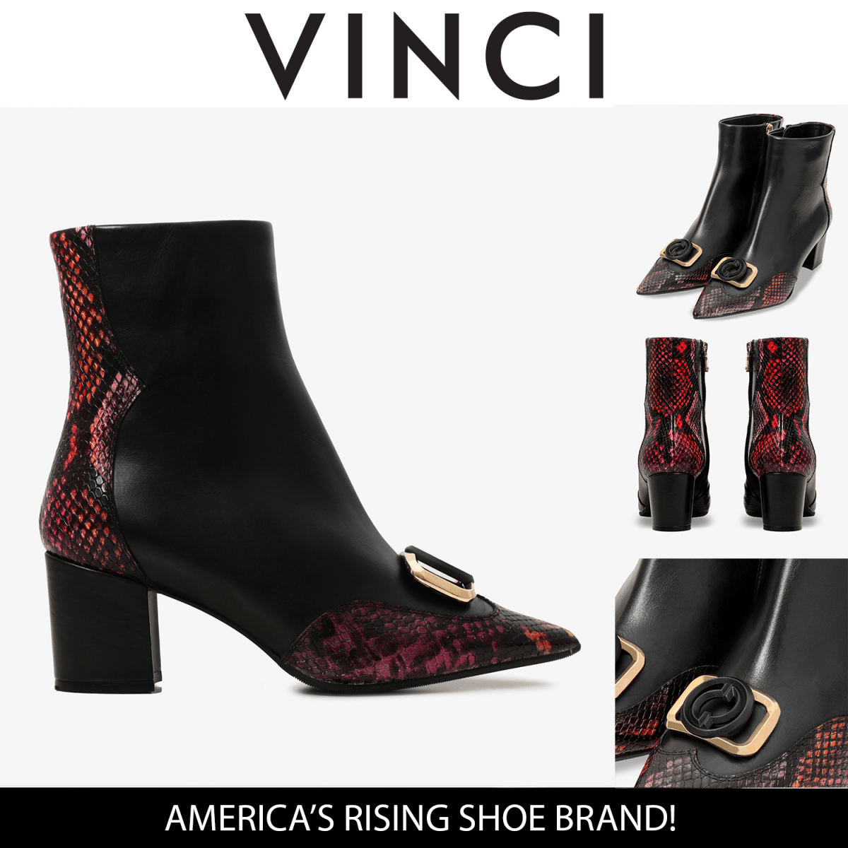 Gray Black & Fuchsia Leather Block Heel Women Boot - TLW Shoes
