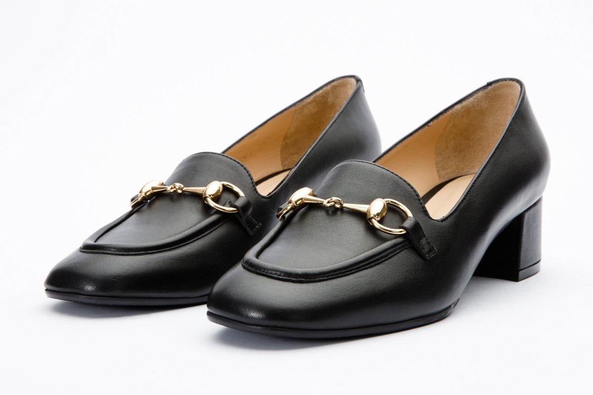 The Delhi Black Leather Block Heel Pump Women Shoe - TLW Shoes