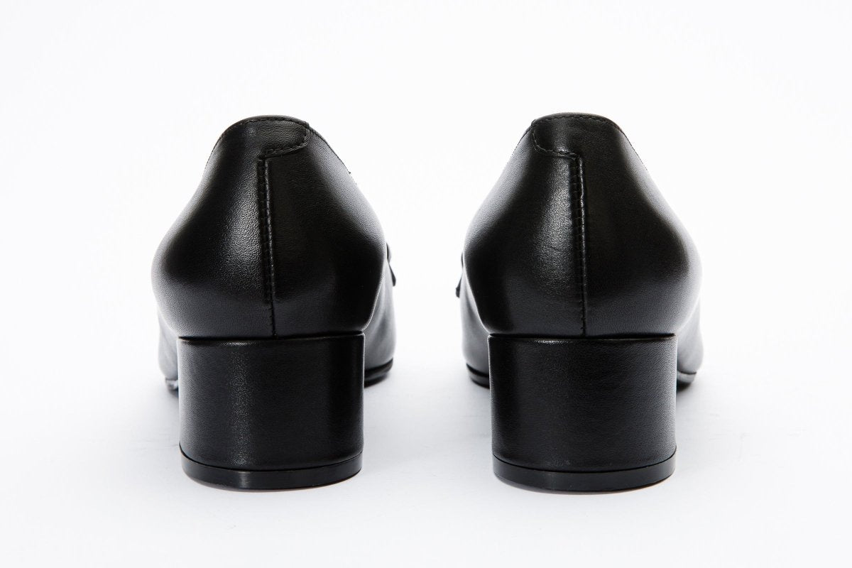 The Delhi Black Leather Block Heel Pump Women Shoe - TLW Shoes