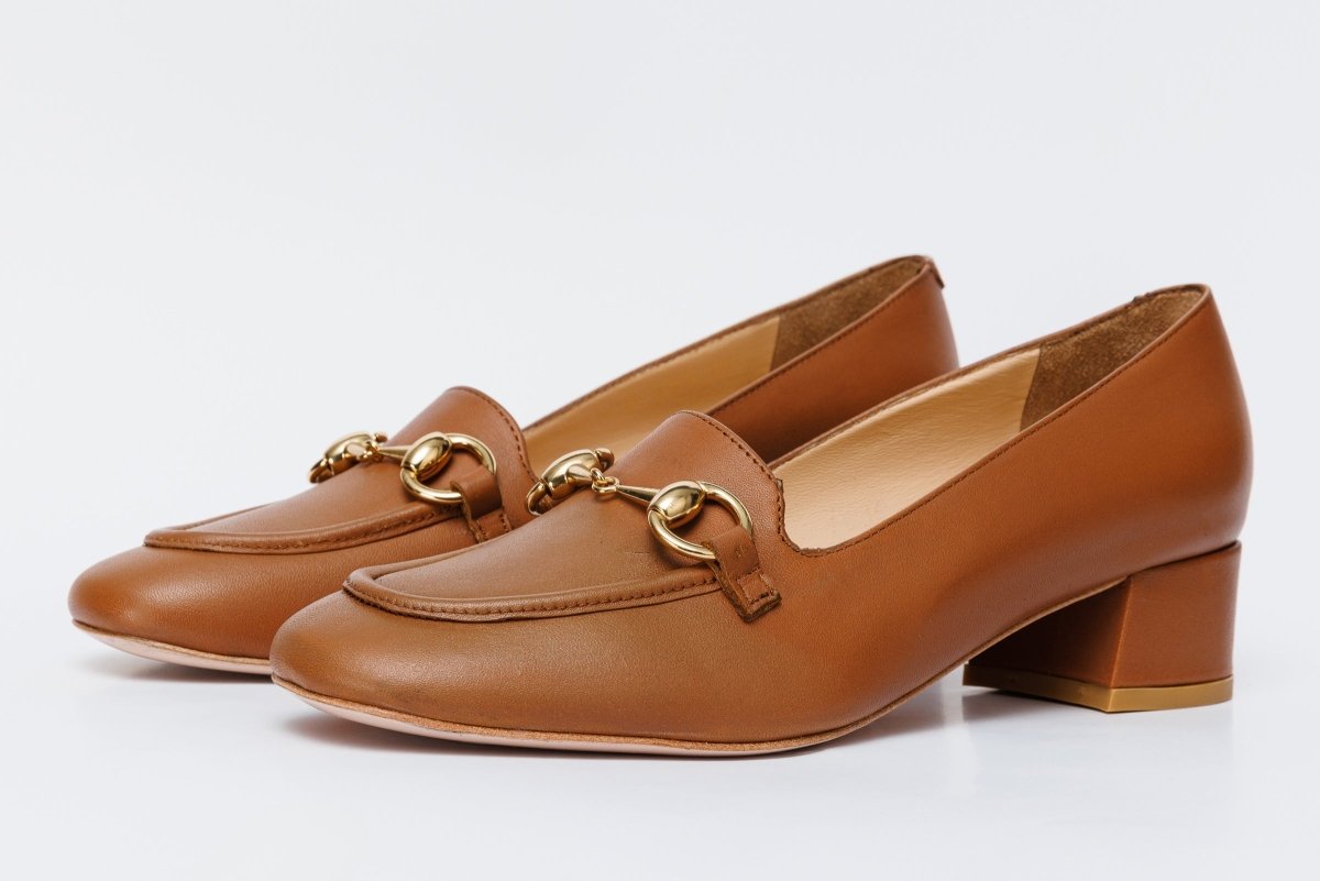 The Delhi Brown Leather Block Heel Pump Women Shoe - TLW Shoes