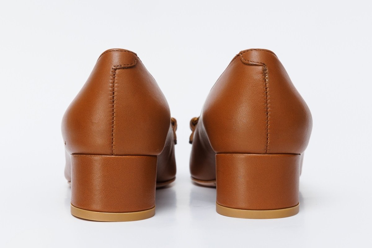 The Delhi Brown Leather Block Heel Pump Women Shoe - TLW Shoes