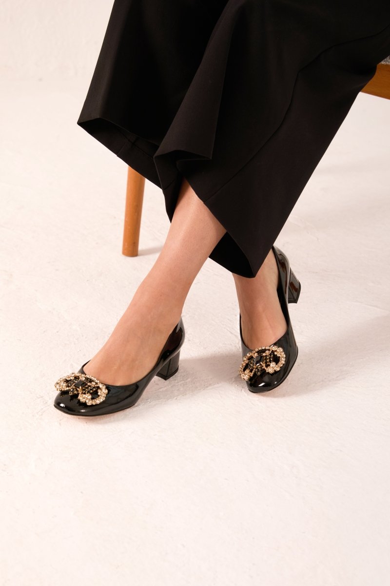 The Foggia Black Leather Block Heel Pump Women Shoe - TLW Shoes