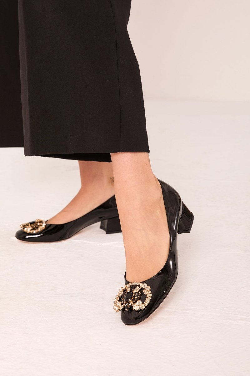 The Foggia Black Leather Block Heel Pump Women Shoe - TLW Shoes