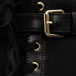 The Estrada Black Leather Lace - Up Platform Heel Mid Calf Women Boot - TLW Shoes