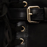 The Estrada Black Leather Lace - Up Platform Heel Mid Calf Women Boot - TLW Shoes