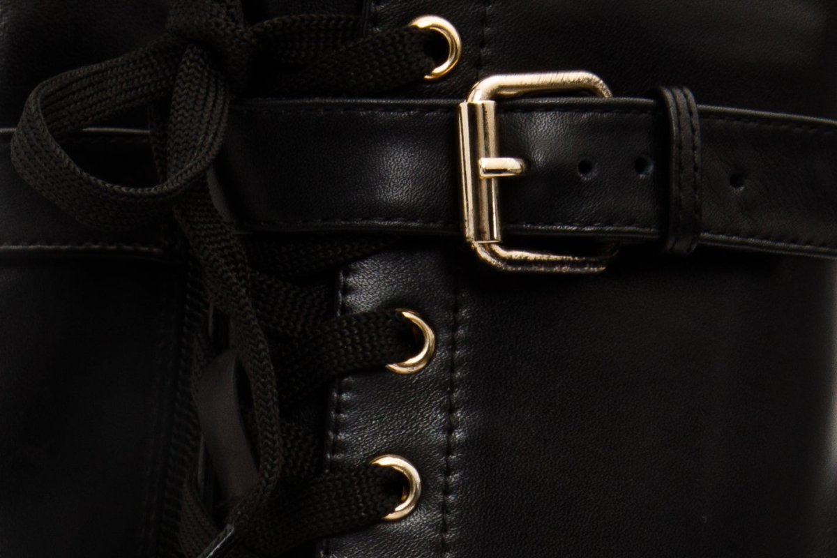 The Estrada Black Leather Lace - Up Platform Heel Mid Calf Women Boot - TLW Shoes