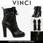 The Estrada Black Leather Lace - Up Platform Heel Mid Calf Women Boot - TLW Shoes