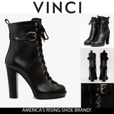 The Estrada Black Leather Lace - Up Platform Heel Mid Calf Women Boot - TLW Shoes