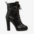 The Estrada Black Leather Lace - Up Platform Heel Mid Calf Women Boot - TLW Shoes