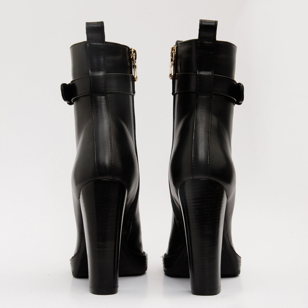 The Estrada Black Leather Lace - Up Platform Heel Mid Calf Women Boot - TLW Shoes