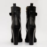 The Estrada Black Leather Lace - Up Platform Heel Mid Calf Women Boot - TLW Shoes