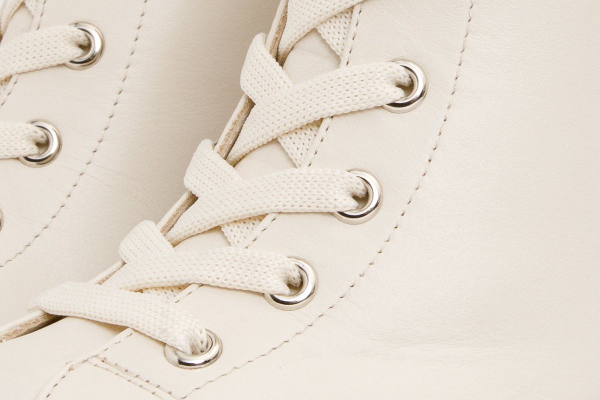The Estrada Cream Leather Lace - Up Platform Heel Mid Calf Women Boot - TLW Shoes