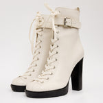 The Estrada Cream Leather Lace - Up Platform Heel Mid Calf Women Boot - TLW Shoes