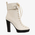 The Estrada Cream Leather Lace - Up Platform Heel Mid Calf Women Boot - TLW Shoes