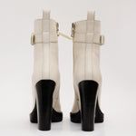The Estrada Cream Leather Lace - Up Platform Heel Mid Calf Women Boot - TLW Shoes