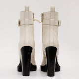 The Estrada Cream Leather Lace - Up Platform Heel Mid Calf Women Boot - TLW Shoes