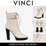 The Estrada Cream Leather Lace - Up Platform Heel Mid Calf Women Boot - TLW Shoes