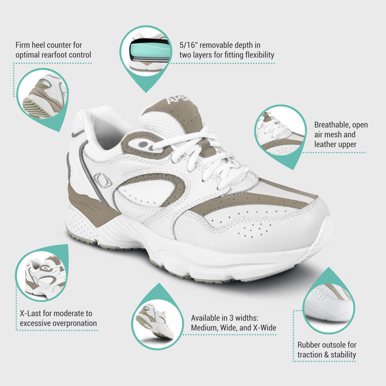 APEX X821M LENEX WALKER MEN'S LACE SHOE IN WHITE/GREY - TLW Shoes