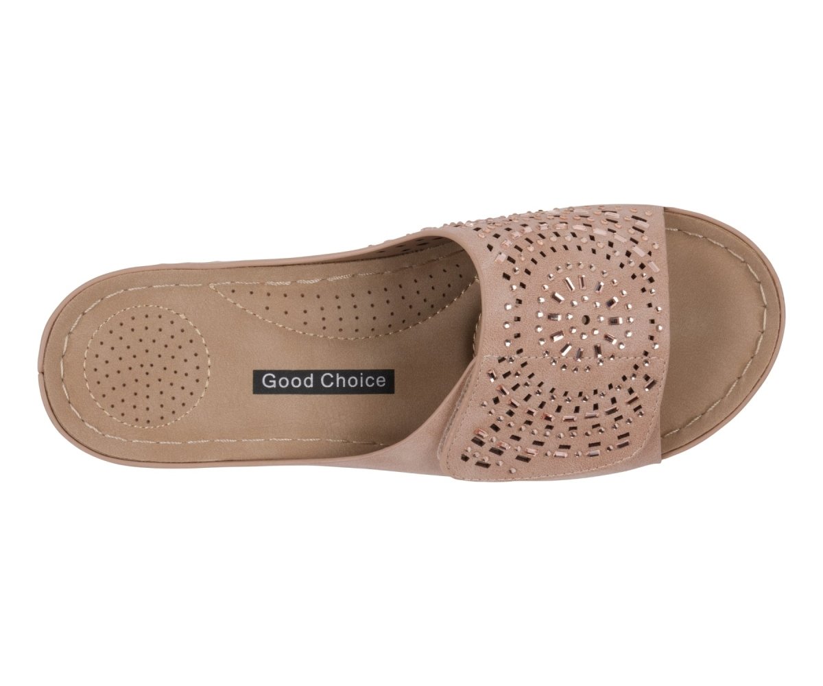 Women's Adrina Embellished Velcro Blush Wedge Sandals - TLW Shoes