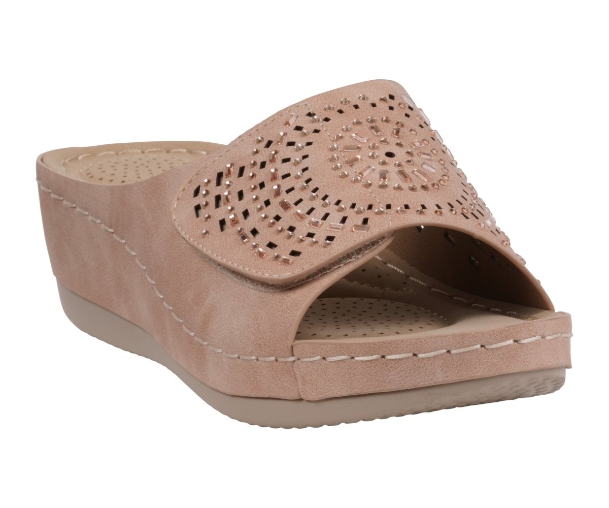 Women's Adrina Embellished Velcro Blush Wedge Sandals - TLW Shoes